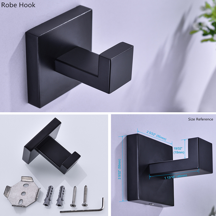 Juegos de accesorios de baño cuadrados Accesorio de baño negro mate de acero inoxidable 304 montado en la pared