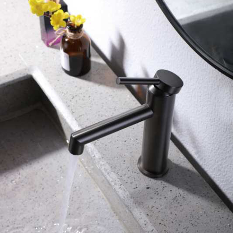 Grifo de lavabo de baño de una sola manija de agua fría y caliente de latón gris con pistola de marca de agua AU de gama alta