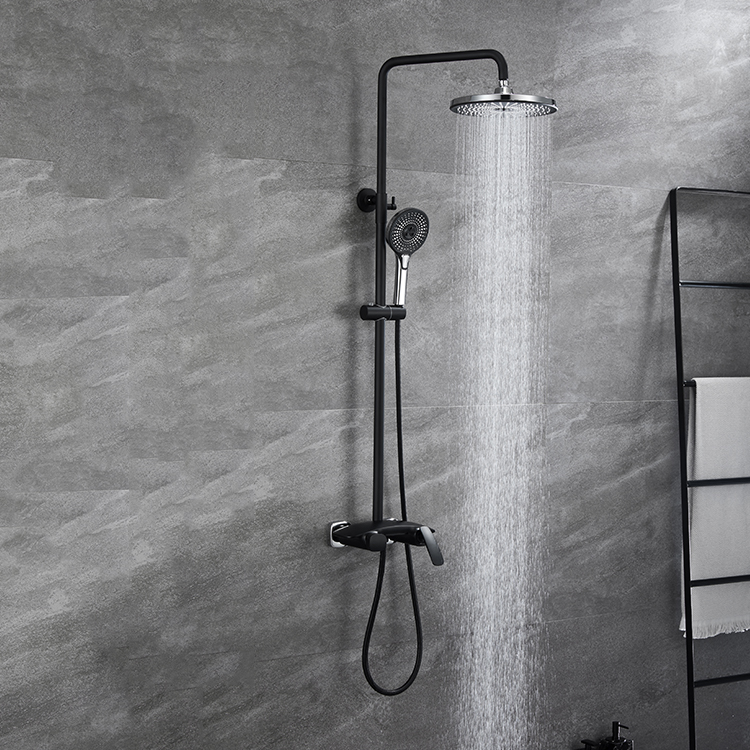 Sistema de columna de ducha de lluvia expuesta para baño de latón negro mate montado en la pared del hotel, juegos de mezclador de grifo, juego de ducha