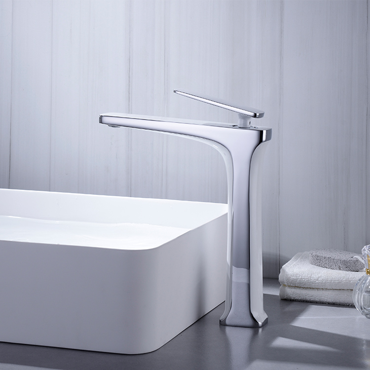 Grifo de agua para lavabo de baño de cuerpo alto de latón blanco y cromo de una sola palanca moderno