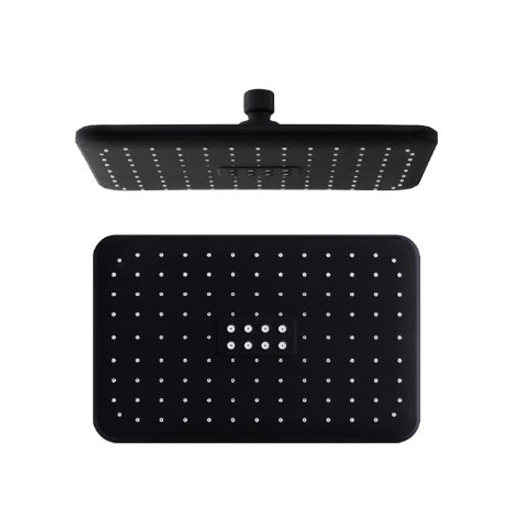 Amazon Venta caliente Rectángulo moderno Techo ABS Rainfal Negro Cabeza de ducha de baño