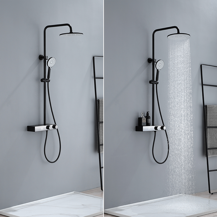 Proveedor de Kaiping, sistema de ducha de lluvia de montaje en pared de latón, juego de grifo de ducha negro mate para baño