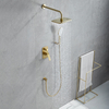 Mezclador de ducha de baño de agua fría y caliente de oro cepillado en juego de ducha oculta de lluvia montado en la pared