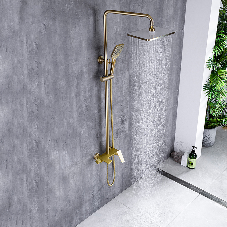 2021 Aamzon Gran oferta Juego de ducha montado en la pared de oro cepillado con ducha de mano para baño