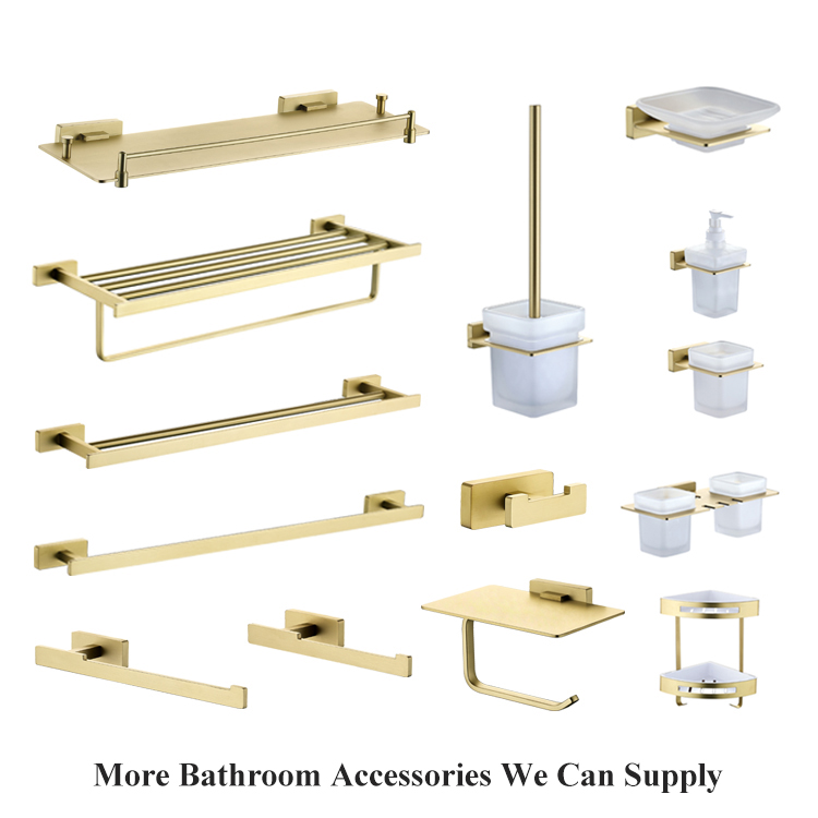 2021 Nuevos accesorios de diseño Estante de almacenamiento de baño de latón Estante de baño montado en la pared de un solo nivel