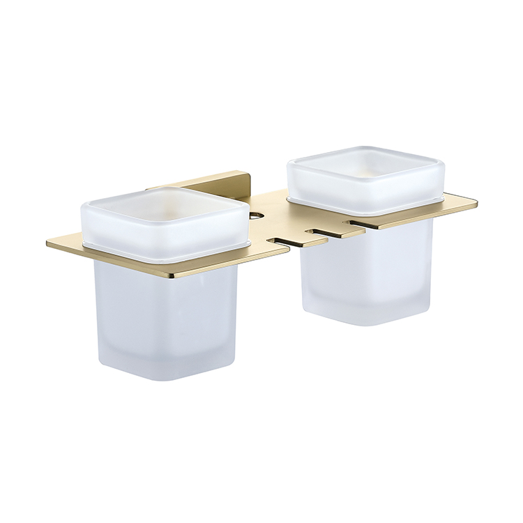 Soporte de vaso doble de latón cepillado dorado Accesorios de baño Portavasos montado en la pared