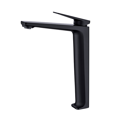 Mezclador de lavabo de baño de cascada negro mate montado en cubierta de una sola manija de zinc con cuerpo de latón popular