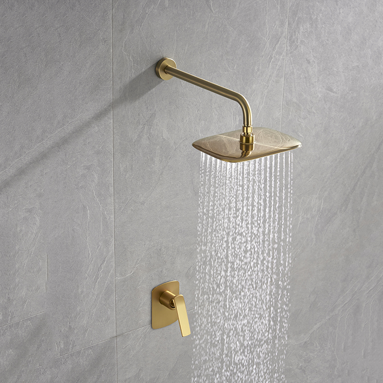 Sistema de ducha oculto montado en la pared de oro cepillado de alta calidad Mezclador frío caliente Cabeza de lluvia Baño Grifo de baño Juego de ducha
