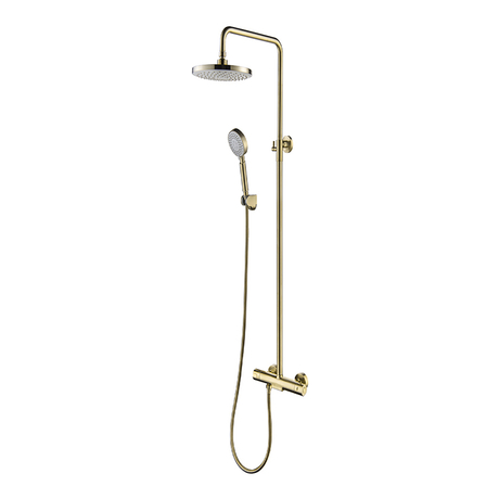 Sistema de ducha de baño montado en la pared multifunción dorado Juego de grifo de ducha termostático expuesto