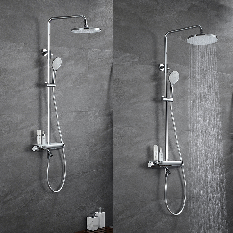 Sistema de columna cromada de cobre Conjunto de ducha termostática expuesta para baño de lluvia con ducha de mano