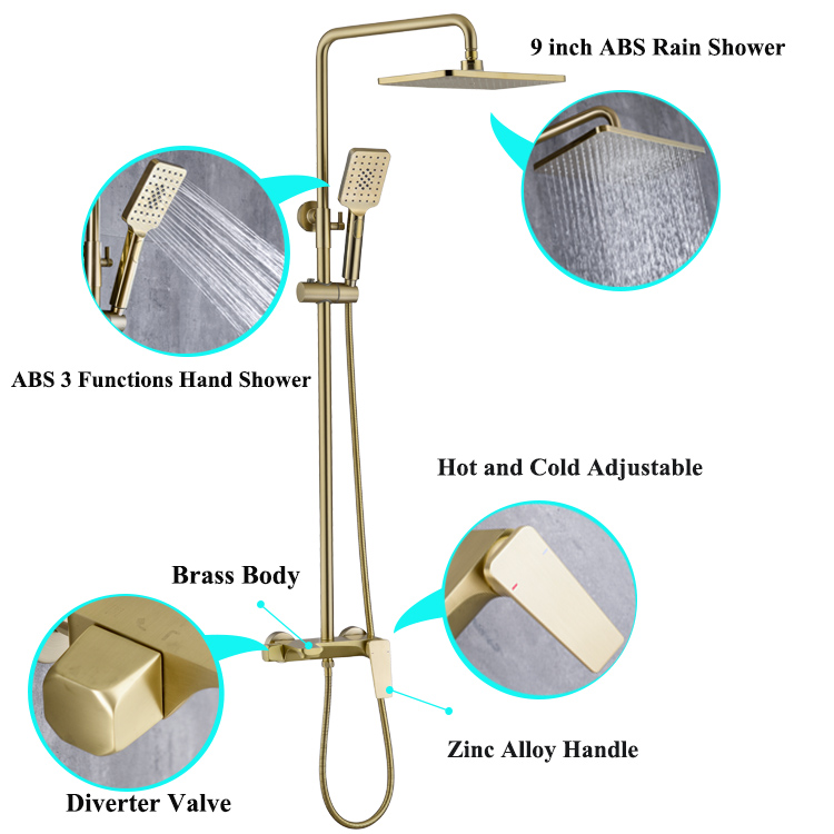 Kaiping Sanitary Ware Factory Juego de ducha de grifo de baño Golden Rain