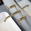 Grifo de lavabo de baño de 3 orificios de montaje en pared de oro cepillado de estilo europeo, grifo mezclador de doble manija de 8 pulgadas