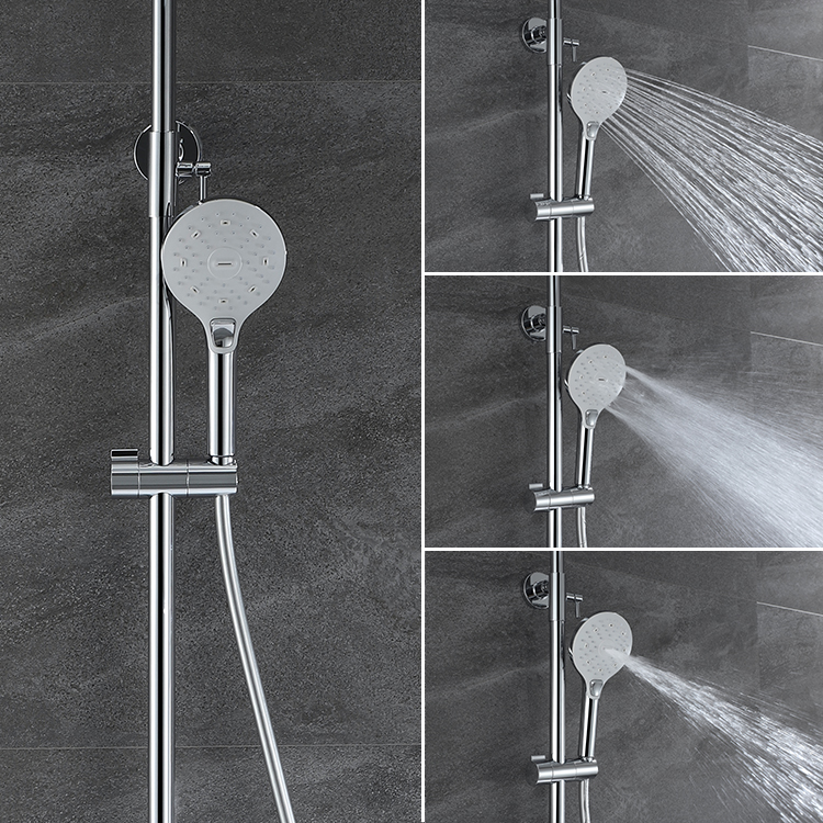 Juego de grifos de ducha termostáticos de lluvia expuesta de 3 vías montados en la pared con cromado GOCKEL