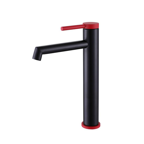 Grifo monomando para baño ISO9001 rojo y negro, monomando de latón, monomando montado en cubierta, grifo mezclador para fregadero de un orificio