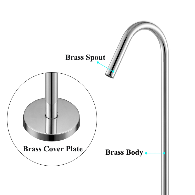 Mezclador de bañera independiente del grifo de la bañera del piso del llenador de la tina del canalón de latón cromado moderno