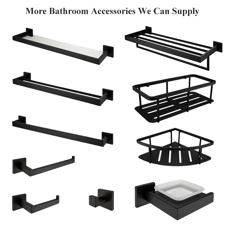 Accesorios de baño negros de montaje en pared Estante de almacenamiento de cocina Estante de esquina de baño de acero inoxidable