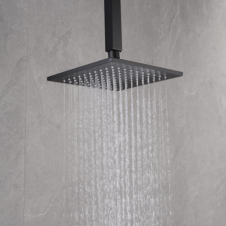 Juego de ducha de baño negro moderno en juego de grifo mezclador de ducha de lluvia oculto cuadrado montado en la pared