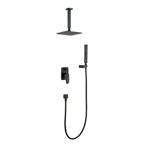Grifo mezclador de ducha oculto cuadrado negro montado en la pared moderno juego de ducha de lluvia para baño